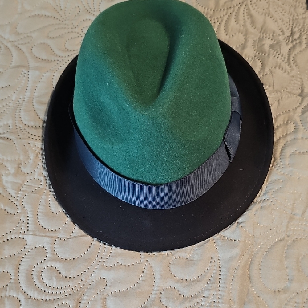 Fedora Hat In Green And Blue With Blue Ribbon